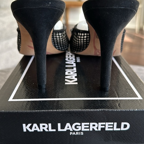 Karl Lagerfeld Paris Belita Black Suede Heeled Slide w/Gems - Picture 8 of 11